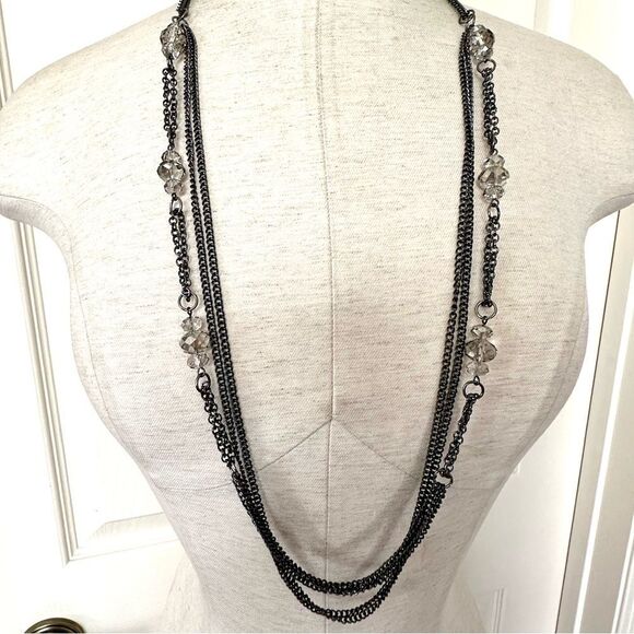 Grey long multi chain crystal necklace - Picture 1 of 10